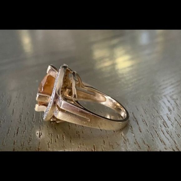 Citrine and diamond 14 karat gold ring sz 7 - Picture 3 of 5